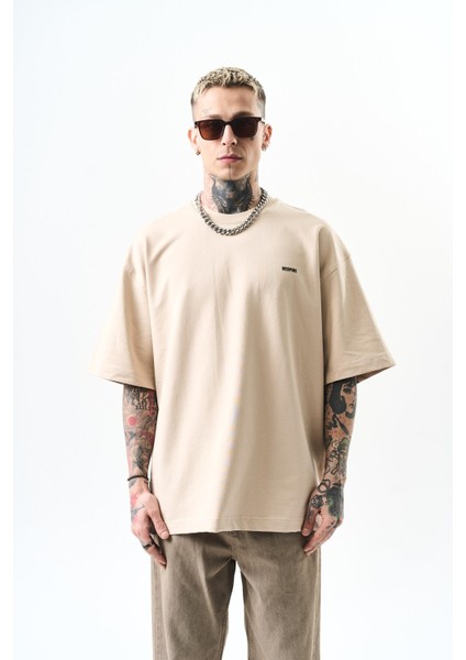 Erkek Respire Yazı Detaylı Oversize T-Shirt Bebe Mavi