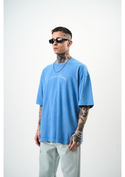 Erkek Divided Personas Baskılı Yıkamalı Oversize T-Shirt Bordo modelleri