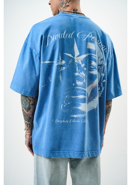 Erkek Divided Personas Baskılı Yıkamalı Oversize T-Shirt Bordo fırsatları