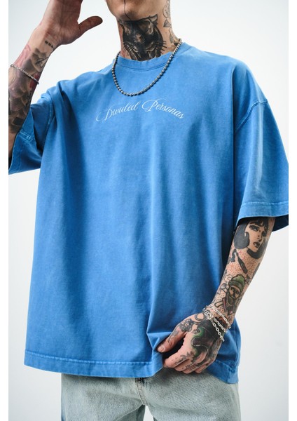 Erkek Divided Personas Baskılı Yıkamalı Oversize T-Shirt Bordo indirimleri