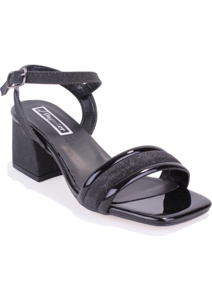 DZA07-12531223 Siyah Simli Kalın Topuklu Abiye Kadın Ayakkabı