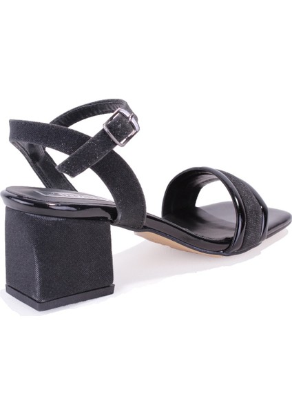 DZA07-12531223 Siyah Simli Kalın Topuklu Abiye Kadın Ayakkabı fırsatları