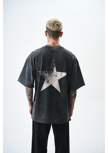 Erkek Star Baskılı Yıkamalı Oversize T-Shirt Bordo modelleri