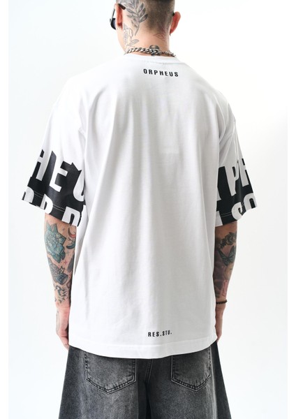 Erkek Orpheus Baskılı Oversize T-Shirt Beyaz indirimleri