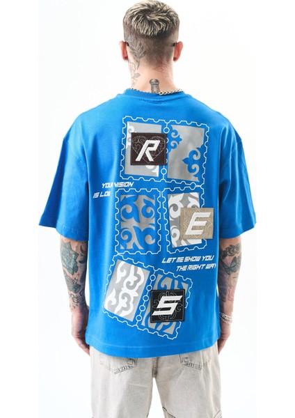 Erkek Low Vision Nakışlı Oversize T-Shirt Nefti