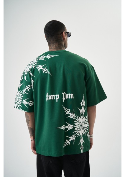 Erkek Sharp Pain Baskılı Oversize T-Shirt Nefti