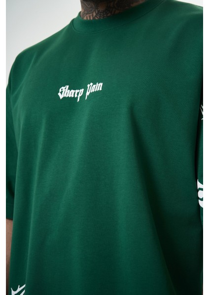 Erkek Sharp Pain Baskılı Oversize T-Shirt Nefti indirimleri