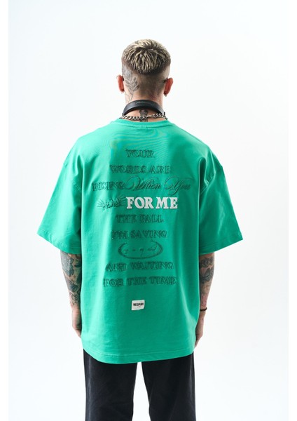 Erkek Greatest Nakışlı Oversize T-Shirt Yeşil