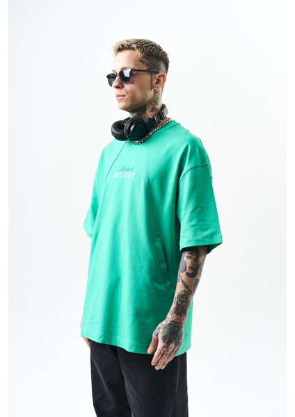 Erkek Greatest Nakışlı Oversize T-Shirt Yeşil modelleri
