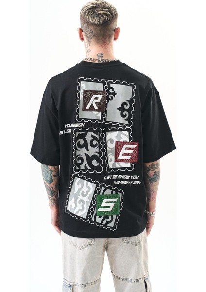 Erkek Low Vision Nakışlı Oversize T-Shirt Nefti
