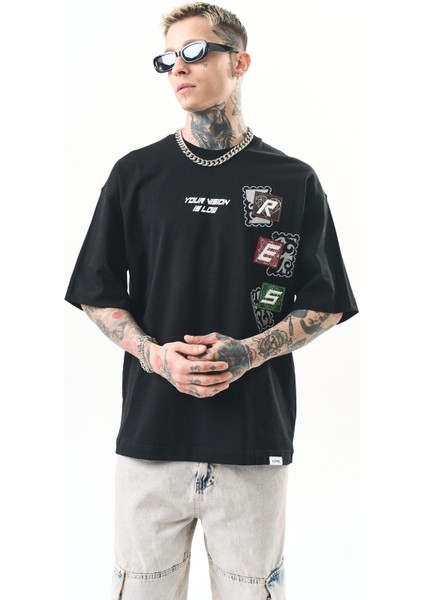 Erkek Low Vision Nakışlı Oversize T-Shirt Nefti fiyatları