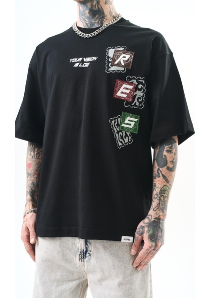 Erkek Low Vision Nakışlı Oversize T-Shirt Nefti indirimleri