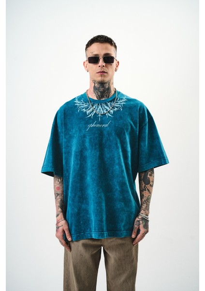 Erkek Ephemeral Baskılı Yıkamalı Oversize T-Shirt Mor fiyatları