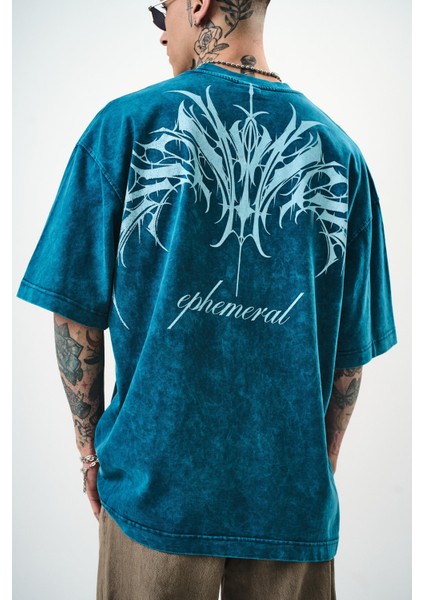 Erkek Ephemeral Baskılı Yıkamalı Oversize T-Shirt Mor fırsatları