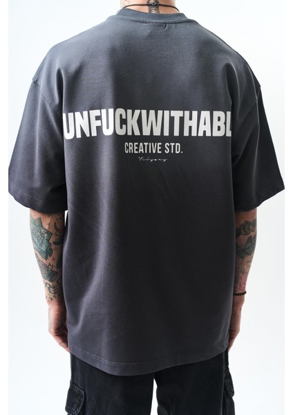 Erkek Unfuckwithable Baskılı Oversize T-Shirt Bordo indirimleri