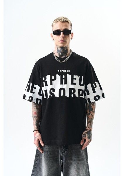 Erkek Orpheus Baskılı Oversize T-Shirt Siyah