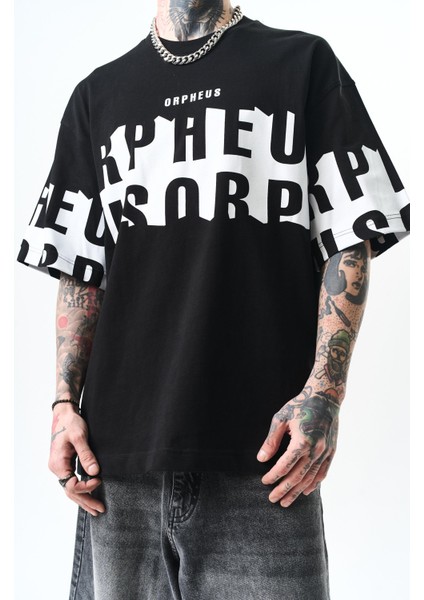 Erkek Orpheus Baskılı Oversize T-Shirt Siyah fırsatları
