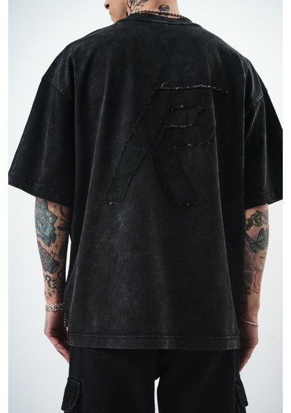 Erkek R Nakışlı Yıkamalı Oversize T-Shirt Bordo fırsatları