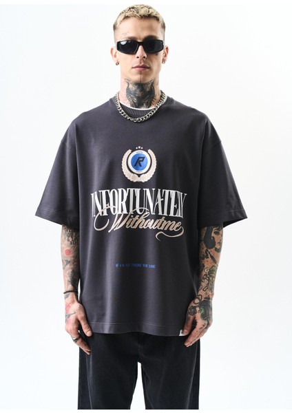 Erkek Unfortunately Baskılı Oversize T-Shirt Bej