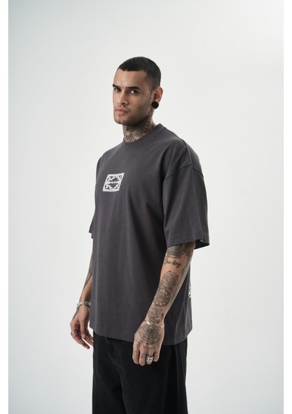 Erkek Ornaments Baskılı Oversize T-Shirt Beyaz modelleri