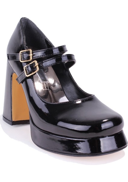 DZA07-337566 Siyah Rugan Platform Topuklu Kadın Ayakkabı