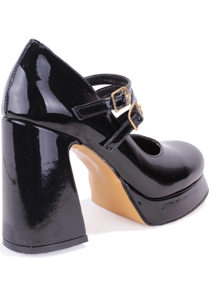 DZA07-337566 Siyah Rugan Platform Topuklu Kadın Ayakkabı fırsatları