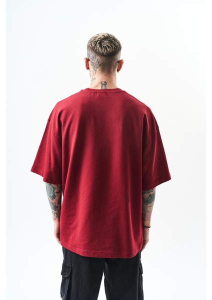 Erkek California Baskılı Oversize T-Shirt Bordo fiyatları