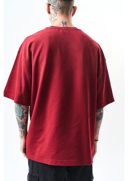 Erkek California Baskılı Oversize T-Shirt Bordo fırsatları