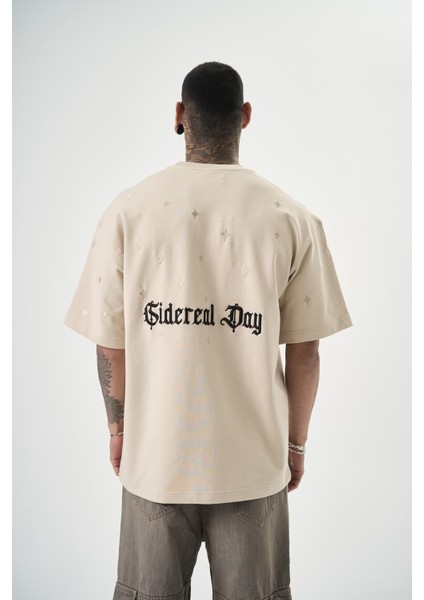 Erkek Sidereal Nakışlı Oversize T-Shirt Siyah modelleri