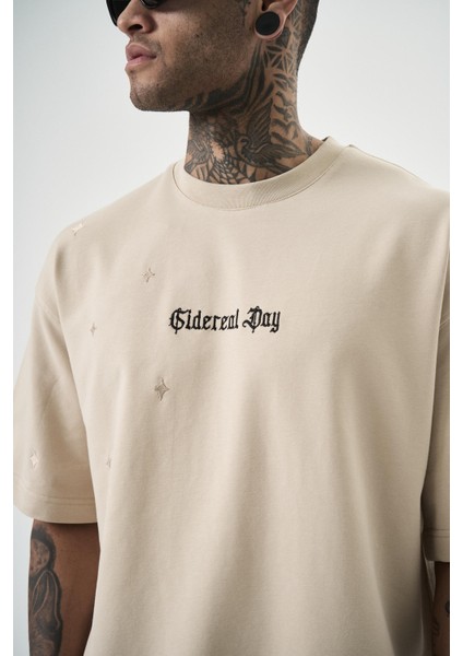 Erkek Sidereal Nakışlı Oversize T-Shirt Siyah fırsatları
