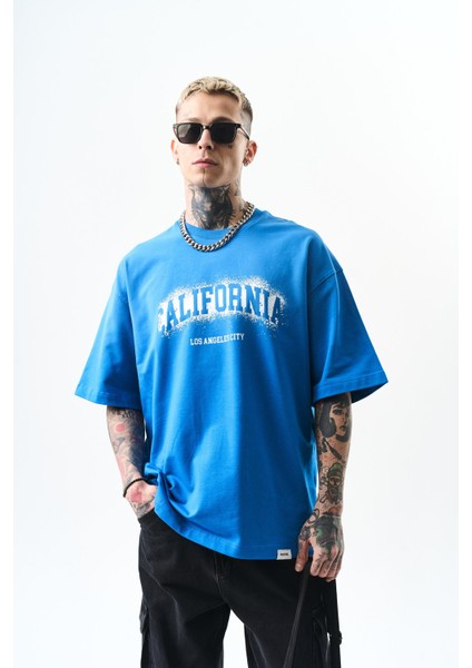 Erkek California Baskılı Oversize T-Shirt Bordo