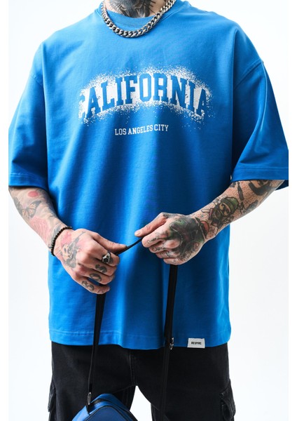Erkek California Baskılı Oversize T-Shirt Bordo indirimleri
