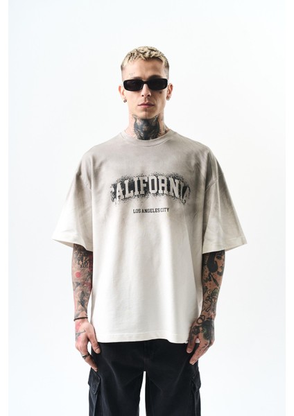Erkek California Baskılı Oversize T-Shirt Bordo indirimleri