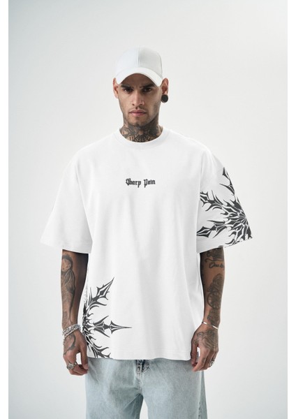 Erkek Sharp Pain Baskılı Oversize T-Shirt Nefti fiyatları
