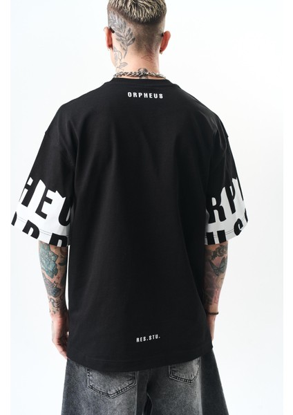 Erkek Orpheus Baskılı Oversize T-Shirt Siyah indirimleri
