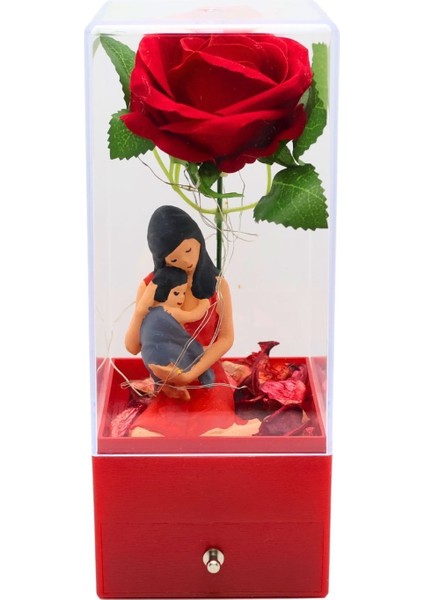 Anneye Özel Gül ve Işık Detaylı Çekmeceli Fanus