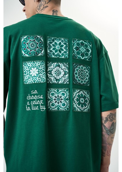 Erkek Choose Nakışlı Oversize T-Shirt Nefti fırsatları