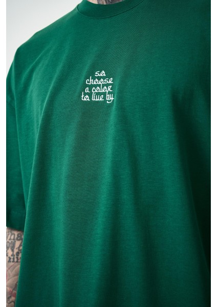 Erkek Choose Nakışlı Oversize T-Shirt Nefti indirimleri
