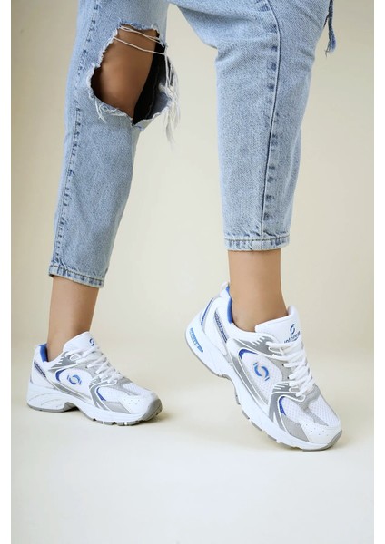 ULTRAONE Bağcıklı Ortopedik Unisex Kadın Spor Yürüyüş Ayakkabı - Beyaz Mavi fiyatları