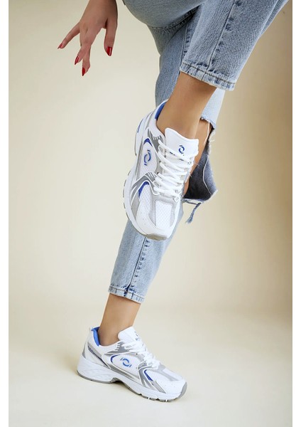 ULTRAONE Bağcıklı Ortopedik Unisex Kadın Spor Yürüyüş Ayakkabı - Beyaz Mavi modelleri