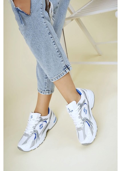 ULTRAONE Bağcıklı Ortopedik Unisex Kadın Spor Yürüyüş Ayakkabı - Beyaz Mavi fırsatları