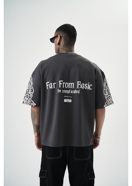 Erkek Far From Basic Baskılı Oversize T-Shirt Füme