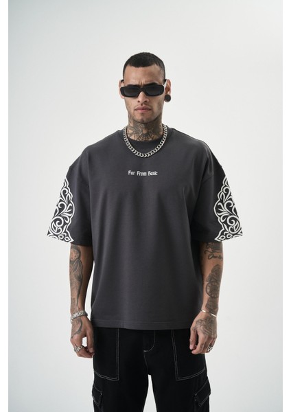 Erkek Far From Basic Baskılı Oversize T-Shirt Füme fiyatları