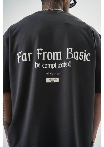 Erkek Far From Basic Baskılı Oversize T-Shirt Füme fırsatları