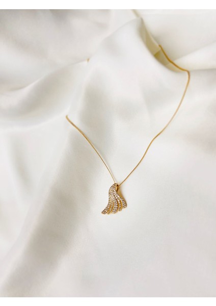 Rose Renk Paslanmaz Çelik Xuping Dalga Formlu Kolye | 45 cm Işıltılı Zarif Tasarım