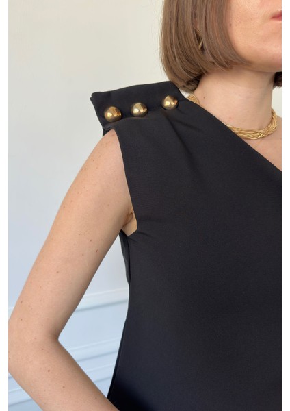 Tek Omuz Çıtçıtlı Bluz- Siyah fiyatları