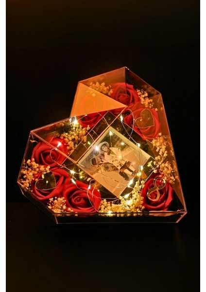 Sevgiliye / Anneye / Arkadaşa Hediye Işıklı Çerçeveli Kalpli Kutu Anlamlı Tasarım