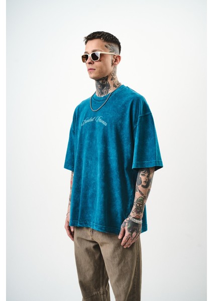 Erkek Divided Personas Baskılı Yıkamalı Oversize T-Shirt Bordo modelleri