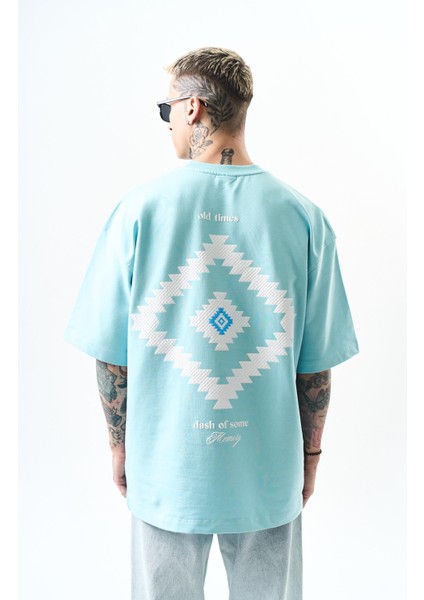 Erkek Memory Baskılı Oversize T-Shirt Bebe Mavi