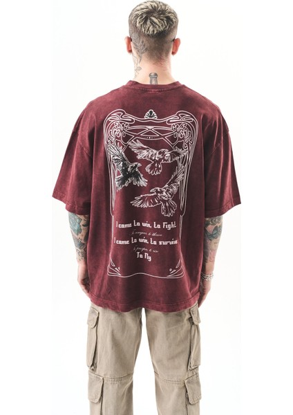 Erkek To Fly Baskılı Yıkamalı Oversize T-Shirt Siyah